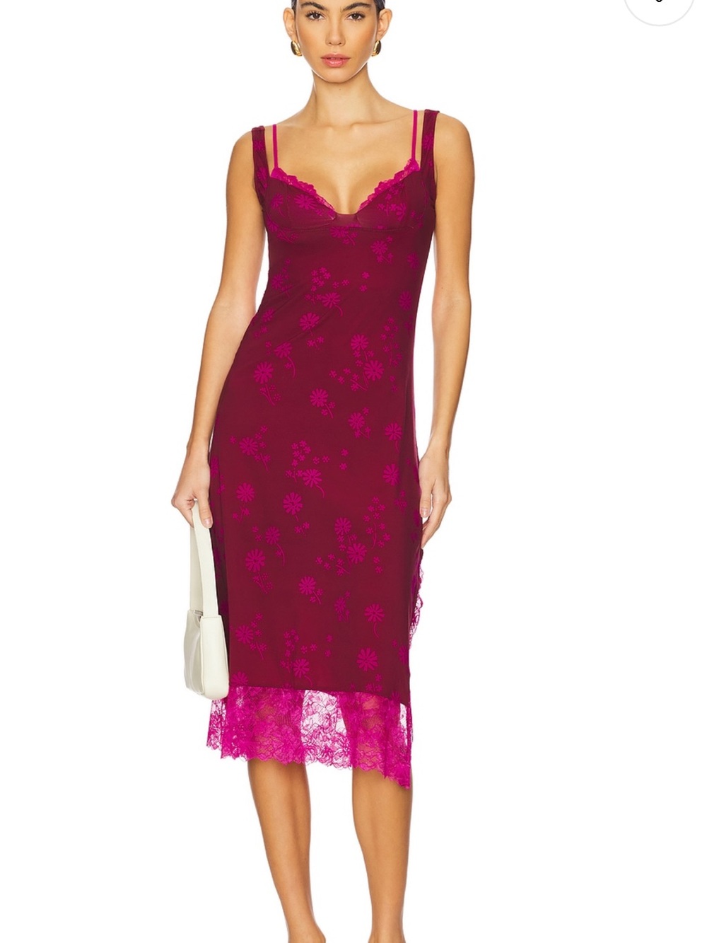 Free People Magenta Lace-Trim Midi Dress